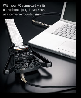With your PC connected via its microphone jack, it can serve as a convenient guitar amp. 